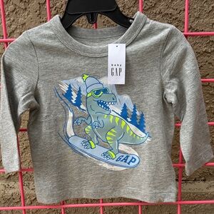 New GAP Gray Long Sleeve Cotton Shirt with Cool Dinosaur